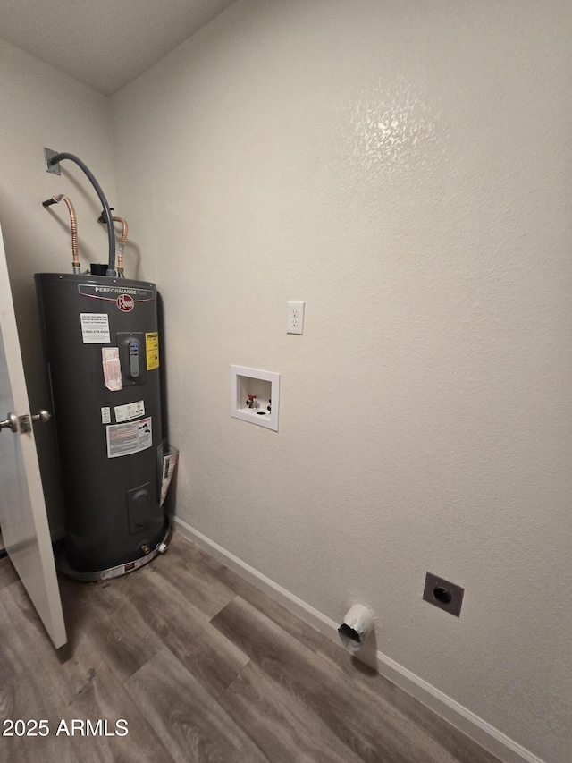 4911 W Merrell St, Phoenix, AZ 85031 - laundry area featuring electric water heater, electric dryer hookup, wood finished floors, and washer hookup