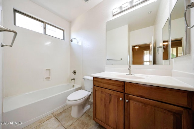 5726 W Park View Ln, Glendale, AZ 85310 - full bathroom featuring toilet, tile patterned flooring, vanity, shower / tub combination, and ceiling fan