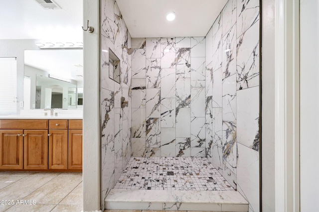 5726 W Park View Ln, Glendale, AZ 85310 - full bath with tiled shower, vanity, recessed lighting, and tile patterned flooring
