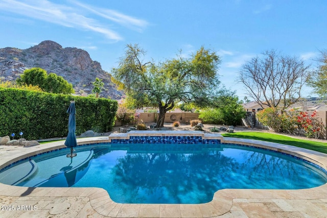 view of pool featuring a mountain view