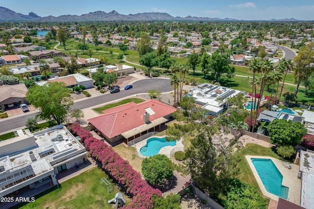 aerial view with a residential view and a mountain view