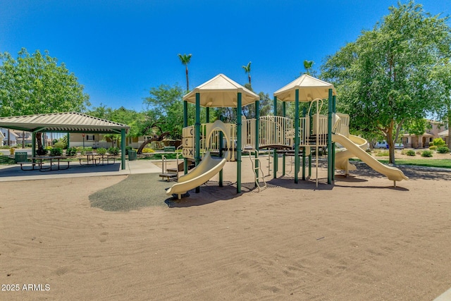 community jungle gym featuring a gazebo