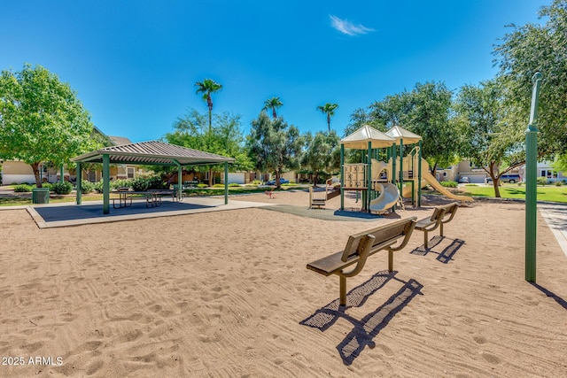 community jungle gym with a gazebo