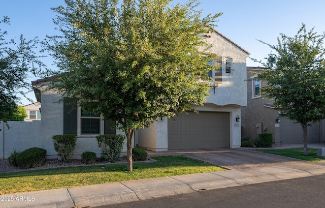 923 W Yellowstone Way, Chandler, AZ 85248 - view of property hidden behind natural elements with an attached garage, stucco siding, and driveway