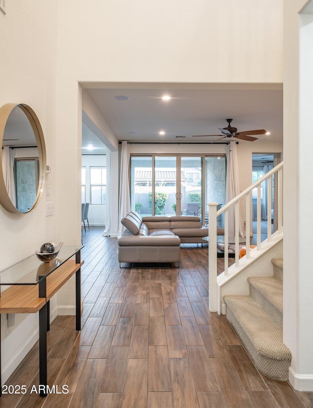 923 W Yellowstone Way, Chandler, AZ 85248 - hallway with wood finished floors, plenty of natural light, and stairs