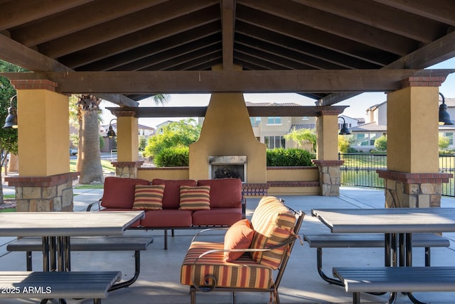 923 W Yellowstone Way, Chandler, AZ 85248 - view of patio featuring an outdoor living space with a fireplace and a gazebo