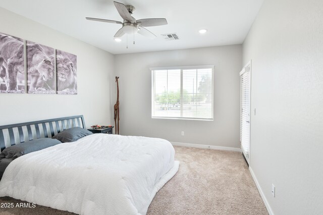 155 N Lakeview Blvd Unit 268, Chandler, AZ 85225 - bedroom featuring carpet, baseboards, a ceiling fan, and recessed lighting