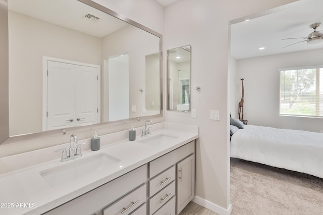 155 N Lakeview Blvd Unit 268, Chandler, AZ 85225 - full bathroom with a ceiling fan, double vanity, ensuite bathroom, baseboards, and recessed lighting