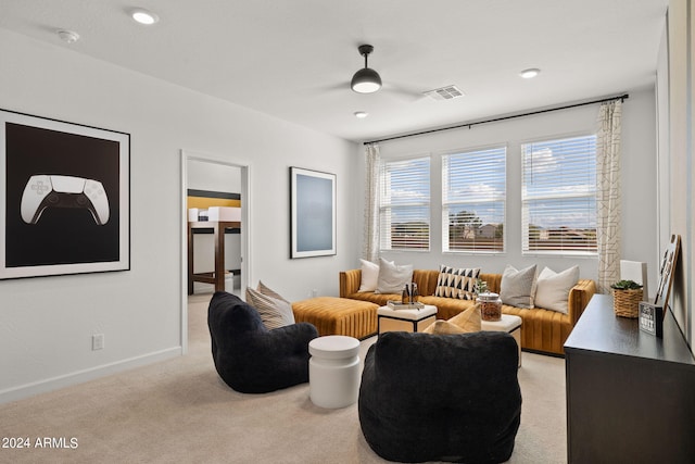 7333 W Buckhorn Trl, Peoria, AZ 85383 - living area featuring light colored carpet, baseboards, and recessed lighting