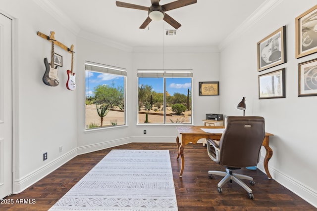 30600 N Pima Rd N Unit 81, Scottsdale, AZ 85266 - office space featuring a ceiling fan, wood finished floors, crown molding, and baseboards