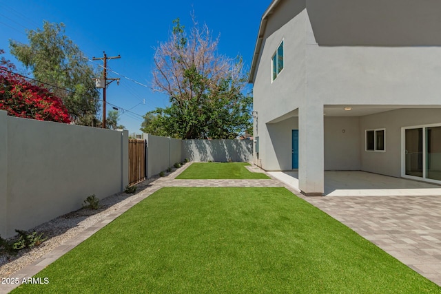 view of yard featuring a fenced backyard and a patio area