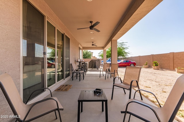 1736 E Joelle Dr, Casa Grande, AZ 85122 - view of patio / terrace with a fenced backyard and ceiling fan