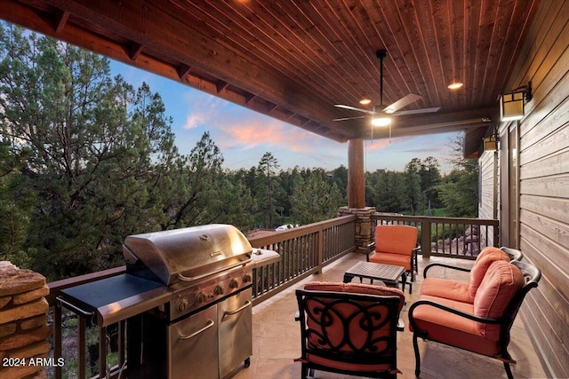 patio terrace at dusk with outdoor lounge area