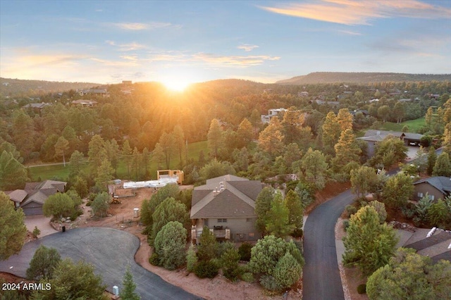 view of aerial view at dusk