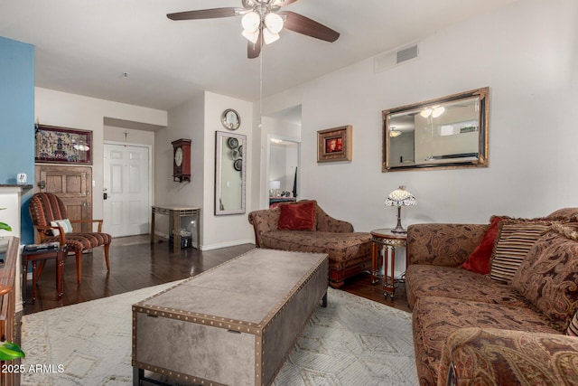 11375 E Sahuaro Dr Unit 1062, Scottsdale, AZ 85259 - living room featuring a ceiling fan, wood finished floors, and baseboards