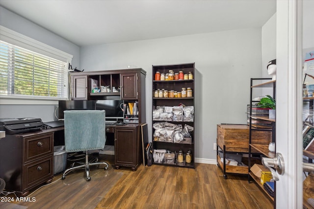 home office featuring dark hardwood / wood-style floors