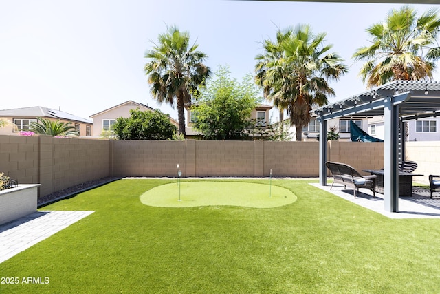 view of yard featuring a pergola and a patio