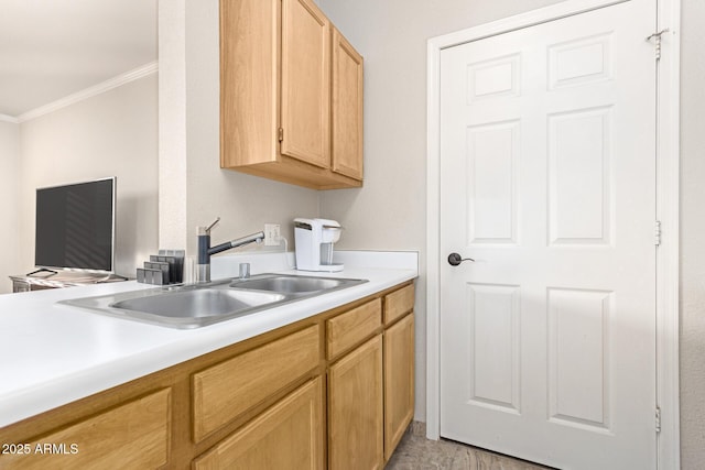 kitchen with sink and ornamental molding