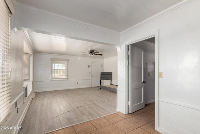 813 N Gilbert Ave, Casa Grande, AZ 85122 - empty room with tile patterned flooring, ornamental molding, and ceiling fan