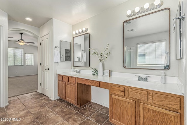 4507 E Lantern Pl, Gilbert, AZ 85297 - bathroom with ceiling fan and double vanity