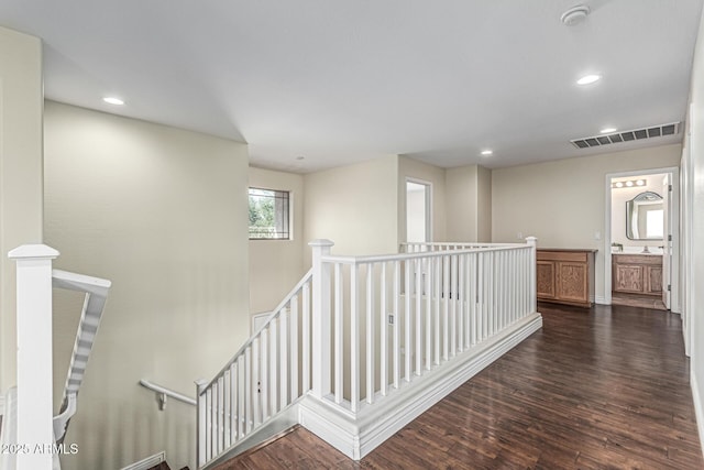 4507 E Lantern Pl, Gilbert, AZ 85297 - hall featuring an upstairs landing, dark wood-style floors, and recessed lighting