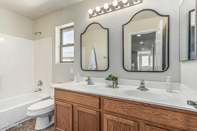 4507 E Lantern Pl, Gilbert, AZ 85297 - bathroom with double vanity, toilet,  shower combination, and tile patterned floors