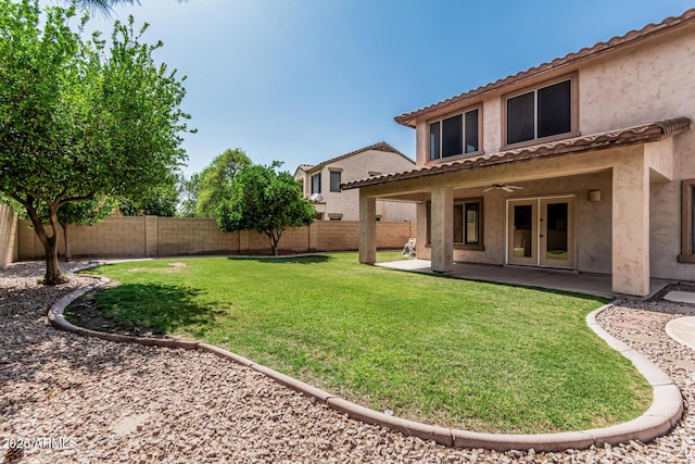 4507 E Lantern Pl, Gilbert, AZ 85297 - view of yard with a ceiling fan, a patio, and french doors
