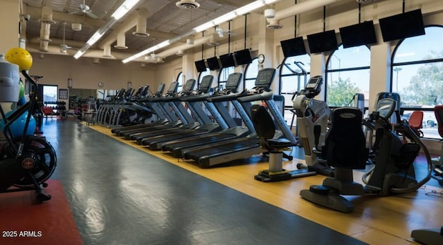 gym with a high ceiling