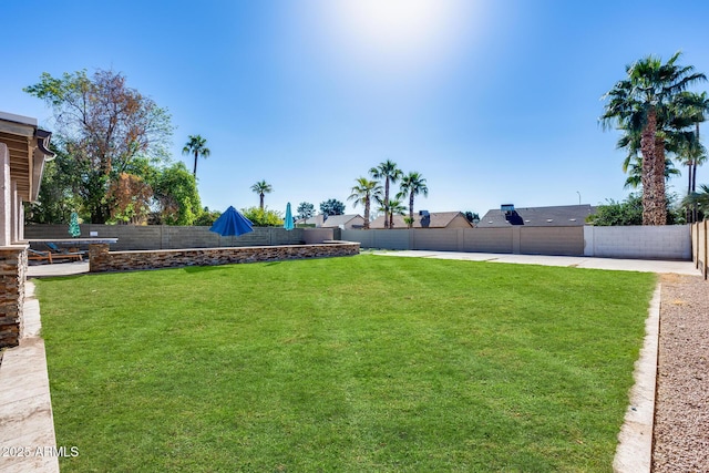 view of yard featuring a fenced backyard