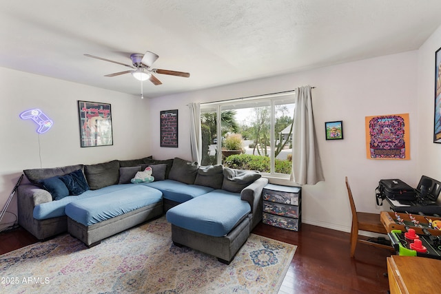 1656 W Meseto Cir, Mesa, AZ 85202 - living area featuring wood finished floors, a ceiling fan, and baseboards