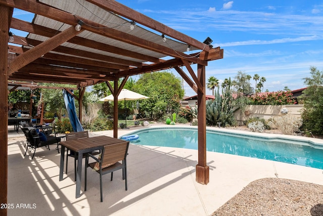 1656 W Meseto Cir, Mesa, AZ 85202 - view of pool featuring a patio area, a pergola, a fenced backyard, and outdoor dining area