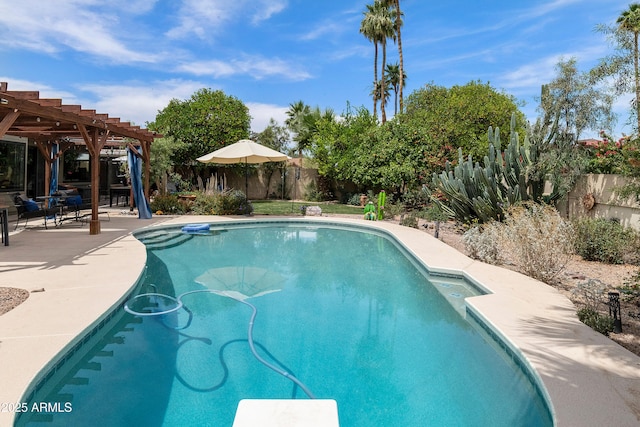 1656 W Meseto Cir, Mesa, AZ 85202 - view of pool featuring a pergola, a patio, and a fenced backyard