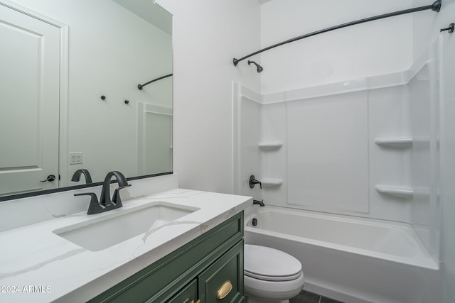 full bathroom featuring shower / bathing tub combination, tile patterned floors, vanity, and toilet