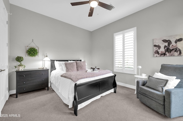 bedroom featuring ceiling fan and carpet flooring