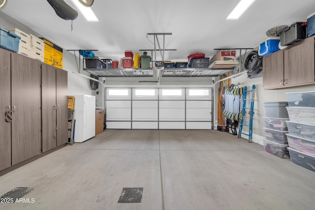 garage with white refrigerator