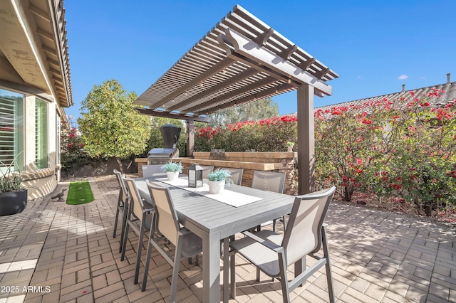 view of patio / terrace featuring a pergola and grilling area