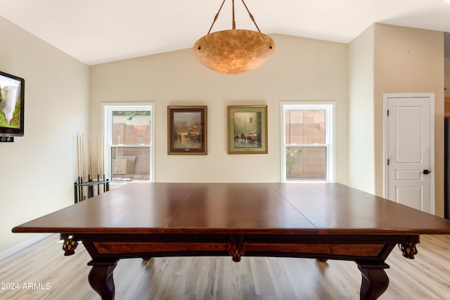 playroom featuring vaulted ceiling and light hardwood / wood-style floors