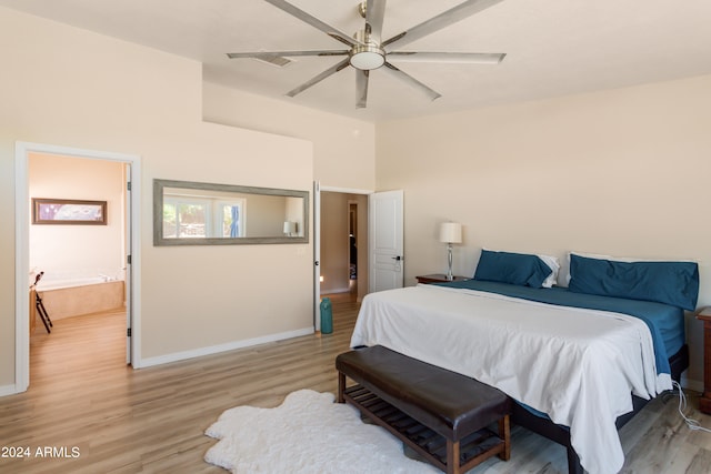 bedroom featuring ceiling fan and light hardwood / wood-style floors