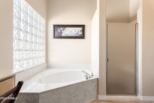 bathroom featuring vanity and separate shower and tub