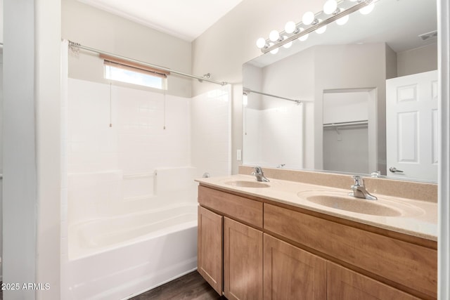 22125 N 29th Ave Unit 158, Phoenix, AZ 85027 - full bathroom featuring double vanity, shower / bathtub combination, and wood finished floors