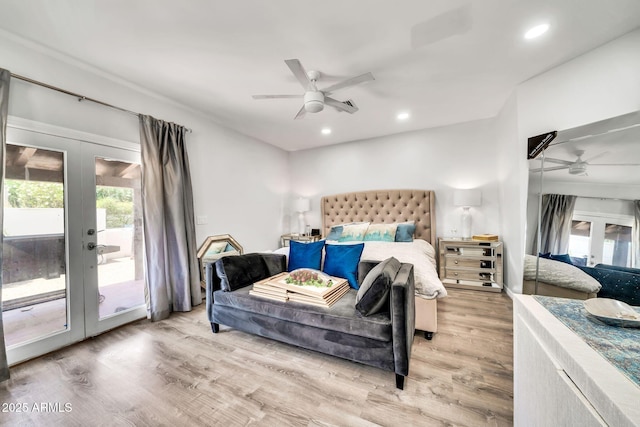 6215 E Surrey Ave, Scottsdale, AZ 85254 - bedroom featuring french doors, wood finished floors, multiple windows, access to exterior, and recessed lighting