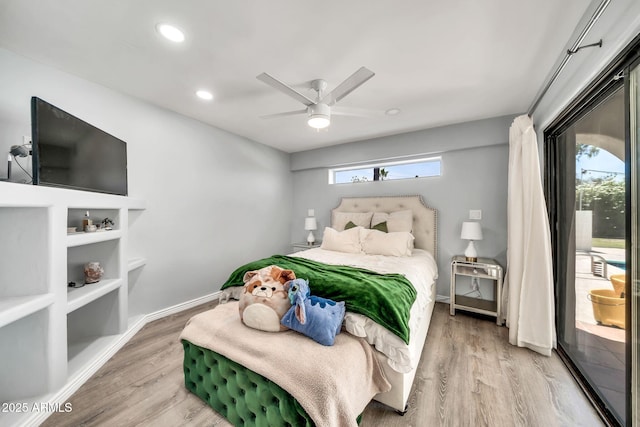 6215 E Surrey Ave, Scottsdale, AZ 85254 - bedroom featuring multiple windows, access to exterior, wood finished floors, and recessed lighting