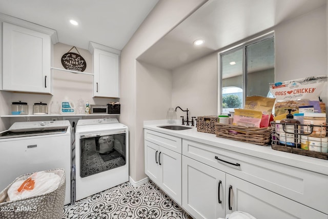 6215 E Surrey Ave, Scottsdale, AZ 85254 - washroom featuring washer and dryer, cabinet space, and recessed lighting