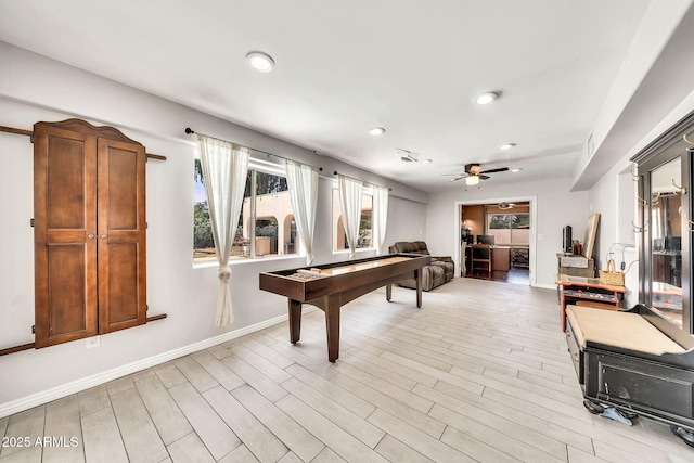 6215 E Surrey Ave, Scottsdale, AZ 85254 - rec room featuring a ceiling fan, recessed lighting, and light wood-type flooring