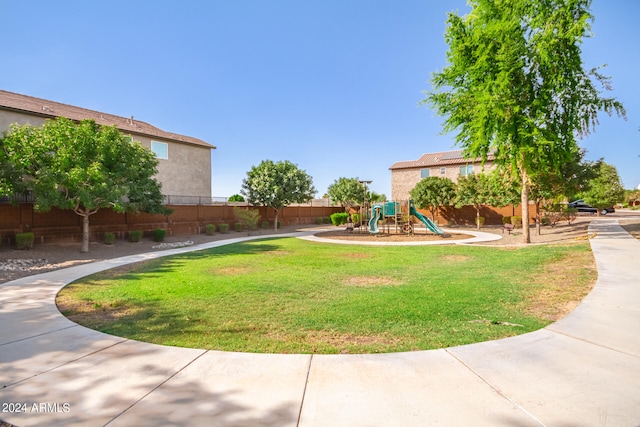 view of yard with a playground