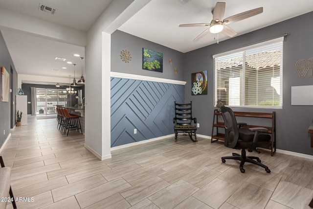 home office featuring ceiling fan