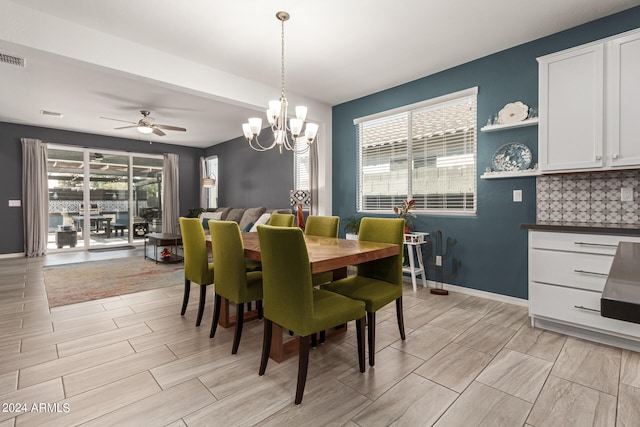 dining area with ceiling fan