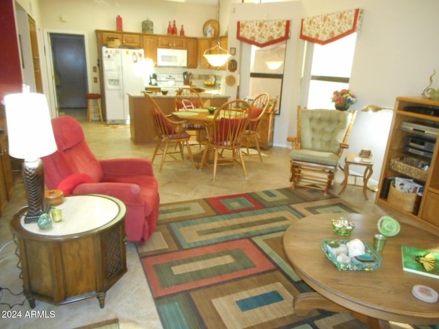 living room featuring light tile patterned floors