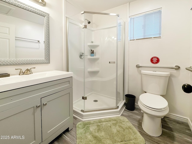 9107 W Fossil Creek Rd, Strawberry, AZ 85544 - full bath with a shower stall, wood finished floors, and vanity