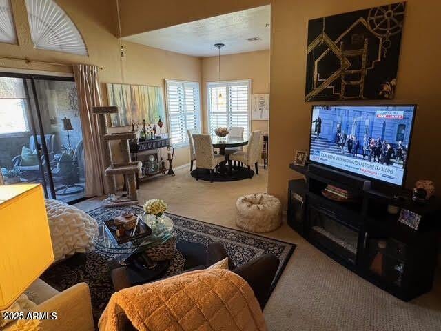 living room featuring carpet floors